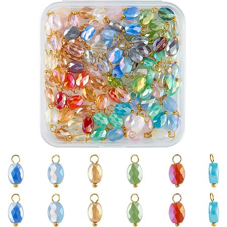 SUPERFINDINGS 100Pcs 5 Colors Oval Faceted Beads Pendants Electroplate Glass Pendants Small Crystal Dangle Charms Pendants for DIY Earring Bracelet Necklace Jewelry Making,Hole: 2~3mm