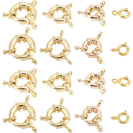 PandaHall Elite 16pcs Spring Ring Clasps 4 Size 18K Gold Plated Closed Ring Clasps Long-Lasting Clasps Jewelry Link Connectors for DIY Craft Necklace Bracelet Anklet Jewelry Making, 15/13/11.5/9mm