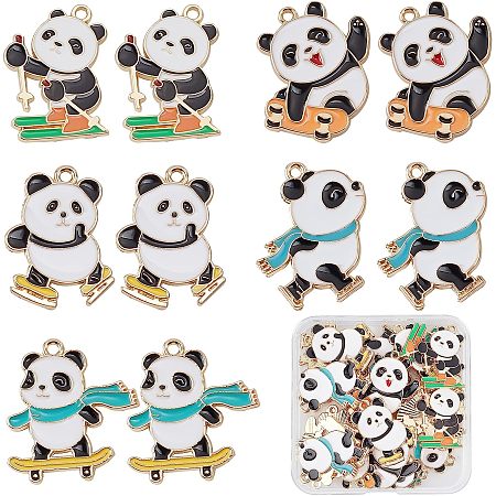 SUNNYCLUE 1 Box 30Pcs 5 Styles Panda Charms Cute Animal Charm Bulk Alloy Metal Enamel Bear Sports Charm for Jewelry Making Charms Supplies DIY Crafting Necklace Bracelet Earring Women Beginners Adults
