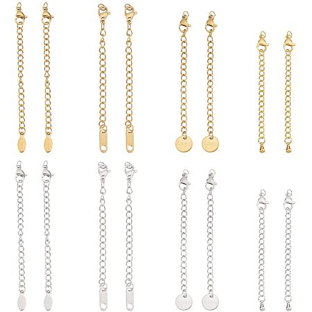 UNICRAFTALE 16pcs 8 Styles 2 Colors Stainless Steel Chain Extender with Lobster Claw Clasps and Curb Chains About 50-74mm Long Jewelry Extender Chain Bracelet Extender Chain Necklace Extender