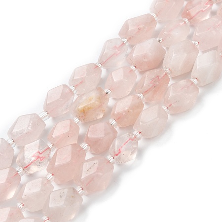 ARRICRAFT Natural Rose Quartz Beads Strands, with Seed Beads, Faceted, Polygon, 12~15x9~11x8~10.5mm, Hole: 1.6mm, about 24pcs/strand, 15.55 inch(39.5cm)