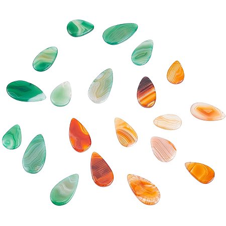CHGCRAFT 20Pcs Natural Teardrop Agate Stone Pendants Healing Chakra Flat Back Gemstone Bead Charms for Jewelry Craft Making