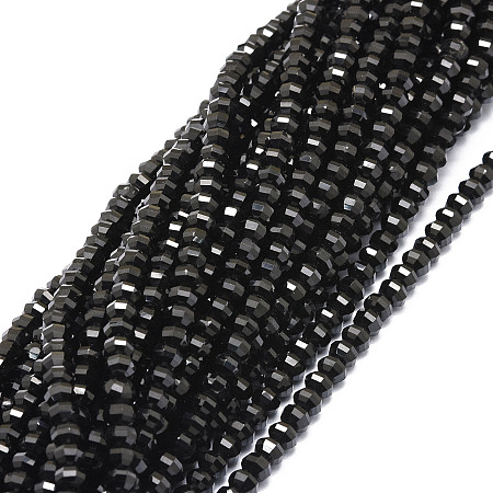 Honeyhandy Natural Black Spinel Beads Strands, Faceted, Rondelle, 3.5~4x3mm, Hole: 0.7mm, about 124pcs/strand, 15.35''(39cm)