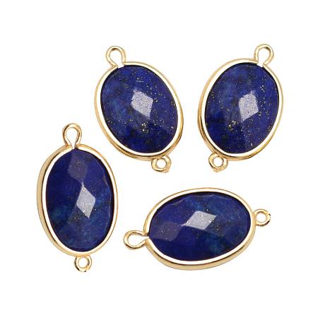 ARRICRAFT Golden Tone Brass Lapis Lazuli Links, Faceted, Oval, 26.5x15x6mm, Hole: 1~2mm
