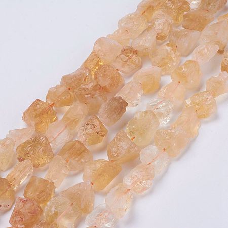 Honeyhandy Raw Rough Natural Citrine Bead Strands, Nuggets, 15~20x14~18x10~14mm, Hole: 1mm, about 25pcs/strand, 14.9 inch(38cm)