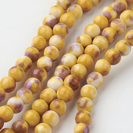 Honeyhandy Natural White Jade Bead Strands, Round, Dyed, Pale Goldenrod, 4mm, Hole: 1mm, about 104pcs/strand, 15.7 inch(400mm)