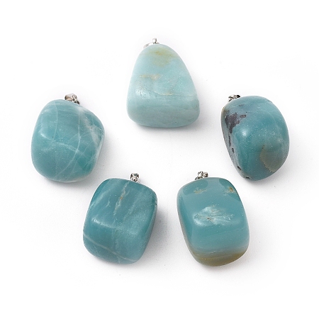 Honeyhandy Natural Amazonite Pendants, with Platinum Tone Brass Findings, Nuggets, 23~30x13~22x12~20mm, Hole: 5x3mm