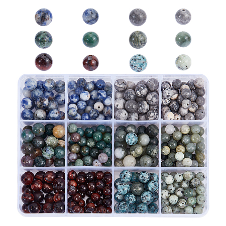 NBEADS 360 Pcs 12 Styles Natural Stone Beads, 6/8mm Round Loose Gemstone Dyed and Undyed Natural Stone Spacer Beads for DIY Necklace Bracelet Making