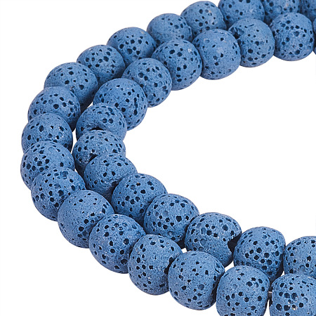 PandaHall Elite 2 Strands Royal Blue Diameter 8mm Synthetic Lava Rock Stone Gemstone Beads Round Loose Beads for Jewelry Making Findings 15.5