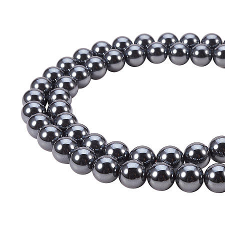 PandaHall Elite 8mm Non-magnetic Synthetic Hematite Bead Strands Grade AAA Round Loose Beads Approxi 16 inch 55pcs 1 Strand for Jewelry Making