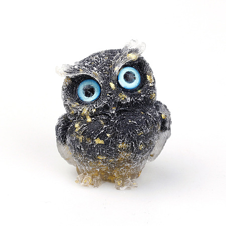 Honeyhandy Resin Home Display Decorations, with Natural Obsidian Chips and Gold Foil Inside, Owl, Random Eye Color, 60x50x42mm