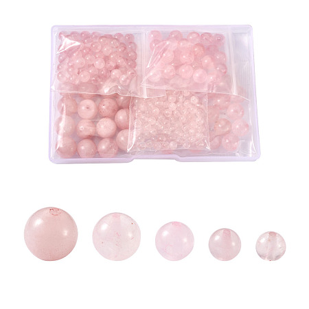 PandaHall Elite Natural Round Loose Gemstone Rose Quartz Beads, 4mm/6mm/8mm/10mm/12mm, Hole: 0.8~1mm, 225pcs/box