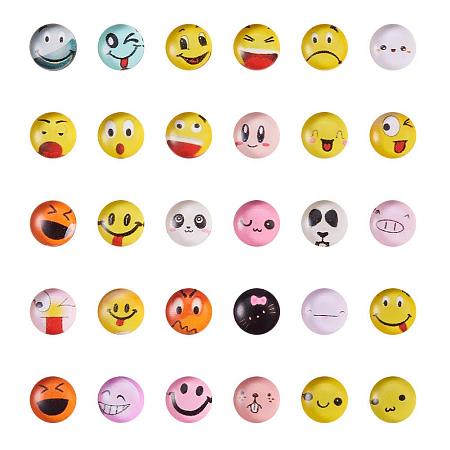 ARRICRAFT 1 Box(about 200pcs) 10mm Mixed Color Printed Half Round/Dome Glass Cabochons for Jewelry Making (Facial Expression/Emoji)