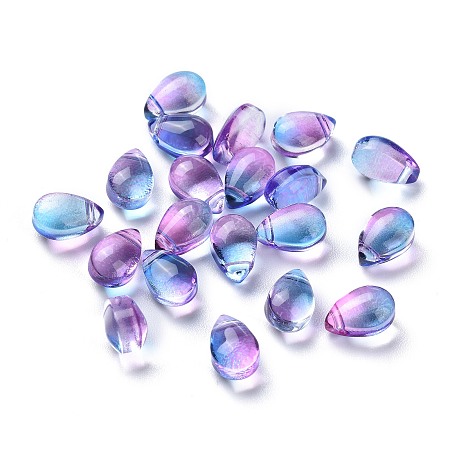 Honeyhandy Transparent Glass Beads, Top Drilled Beads, Teardrop, Slate Blue, 9x6x5mm, Hole: 1mm