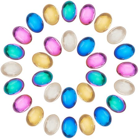 SUNNYCLUE 1 Box 20Pcs Glass Oval Cabochons Faltback Ornaments Mixed Color 14x10MM Supplies for Jewelry Making DIY Craft Photo Charms Earring Necklace Handcraft Scrapbooking