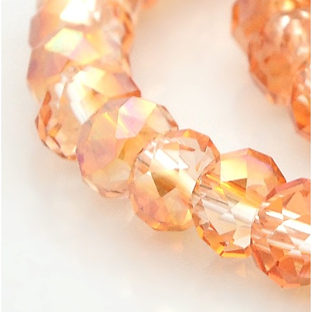 Honeyhandy AB Color Plated Faceted Rondelle Electroplate Glass Beads Strands, PeachPuff, 6x4mm, Hole: 1mm, about 100pcs/strand, 18.1 inch