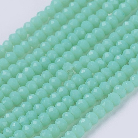 Honeyhandy Opaque Solid Color Glass Bead Strands, Imitation Jade, Faceted, Rondelle, Aquamarine, 3x2mm, Hole: 0.8mm, about 185~190pcs/strand, 14.9~17.3 inch(38~44cm)