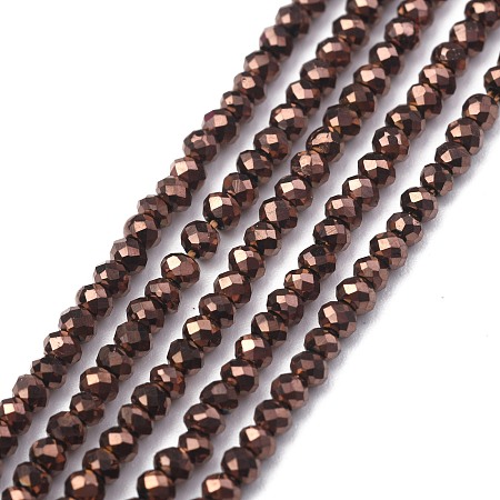 ARRICRAFT Electroplate Glass Beads Strands, Full Plated, Faceted, Abacus, Copper Plated, 2x1.5~1.6mm, Hole: 0.8mm; about 235 pcs/Strand, 14.17 inches(36cm)