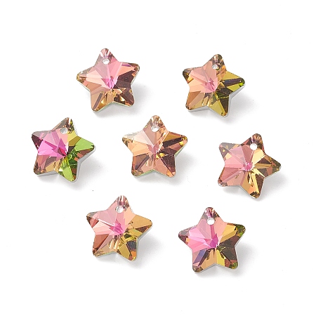 Honeyhandy Electroplate Glass Charms, Faceted, Star, Cerise, 13x13.5x7mm, Hole: 1.2mm