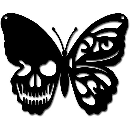 CREATCABIN Skull Metal Wall Art Butterfly Decor Wall Hanging Plaques Ornaments Iron Wall Art Sculpture Sign for Indoor Outdoor Home Livingroom Kitchen Garden Office Decoration Gift Black 6.3 x 7.9inch