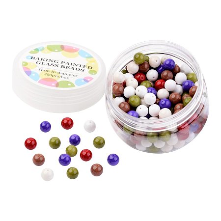 ARRICRAFT 1 Box (About 200pcs) Environmental Baking Painted Glass Pearl Beads 8mm, Luster Glass Mix