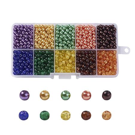 ARRICRAFT 6mm 500pcs Round Baking Painted Crackle Glass beads and Glass Pearl Beads 10 Color Assorted Lot For Jewelry Making