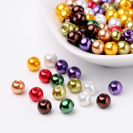 ARRICRAFT 1 Bag(about 200pcs) 6mm Mixed Color Pearlized Glass Pearl Beads - Luster Pearlized