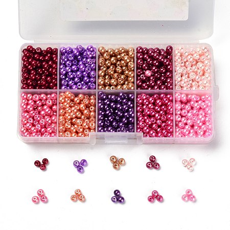ARRICRAFT Mixed Pearlized Round Glass Pearl Beads, Dyed, Mixed Color, 4mm, Hole: 0.9mm, about 1500pcs/box