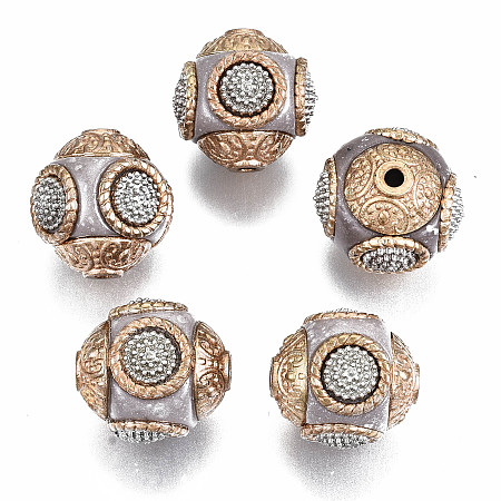 ARRICRAFT Handmade Indonesia Beads, with Brass Findings, Round, Golden, Camel, 15x15mm, Hole: 1.6mm