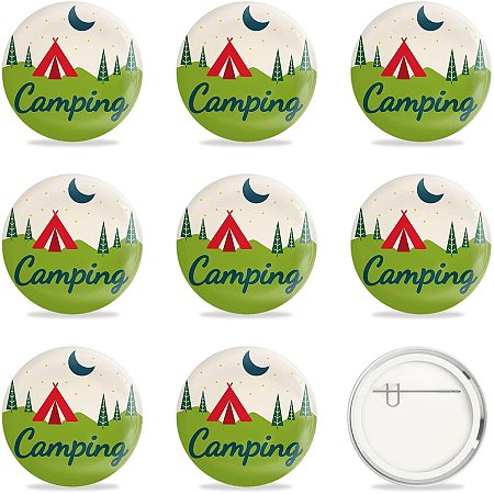 GLOBLELAND 9 Pcs Camping Pins Button Badges Decorations for Adults, Kids, Men or Women, 2-1/4 Inch Round Button