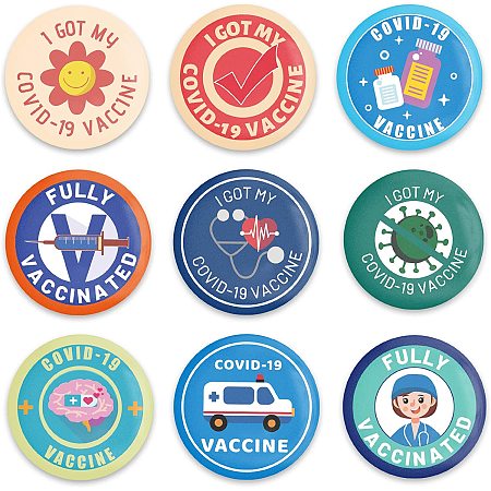 GLOBLELAND 9 Pcs Vaccine Button Pins I Got My Covid-19 Vaccinated Buttons for Men's Women's Brooches or Doctors Nurses Hospitals, 2.3 Inch, Mixed Color, Matte Surface