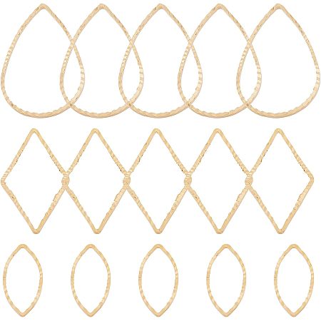 Beebeecraft 60Pcs/Box 3 Style Linking Rings 24K Gold Plated Brass Teardrop Rhombus Horse Eye Jewelry Connector Charms for DIY Necklaces Bracelets Making