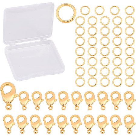 CREATCABIN 1 Box 60Pcs Gold Lobster Clasps Open Jump Rings Bulk Brass 18K Real Gold Plated Jewelry Making Findings Set for DIY Bracelets Necklaces Earrings Crafts Making Accessories