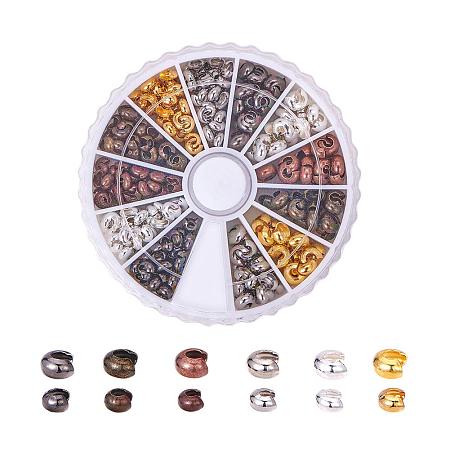 PandaHall Elite 420 pcs 6 Colors 3mm 4mm Brass Crimp Bead Cover Knot Cover Cap Cord End Caps for Earring Bracelet Necklace Jewelry DIY Craft Making, Mixed Colors