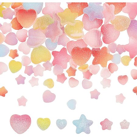 OLYCRAFT 120Pcs Heart & Star Cabochons Candy Resin Slime Charms Two Tone Gradient Color Decoration Accessories for Scrapbooking Phone Case Decor DIY Craft