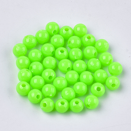 Honeyhandy Opaque Plastic Beads, Round, Lime, 6x5.5mm, Hole: 1.8mm, about 4790pcs/500g
