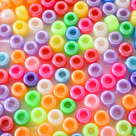Honeyhandy Plastic Pearlized Beads, Barrel, Mixed Color, 9x6mm, Hole: 3.5mm, about 200pcs/bag.