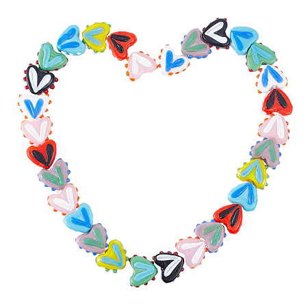 CHGCRAFT 30Pcs Lampwork Glass Beads Love Heart Bead Strands Heart Handmade Beads Strands Spacer Beads Charms for DIY Jewelry Bracelet Necklace, 17x14x6.5mm