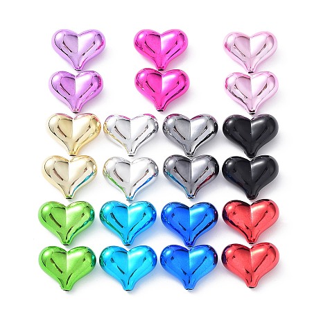 Honeyhandy UV Plating Opaque Acrylic Beads, Heart, Mixed Color, 16.5x21x9.8mm, Hole: 2mm