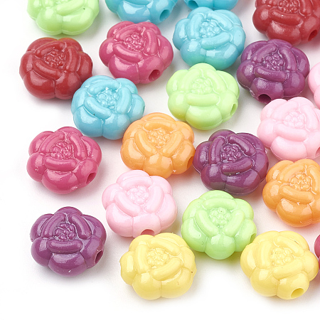 Arricraft Opaque Acrylic Beads, Flower, Mixed Color, 10.5x10x5.5mm, Hole: 2mm; about 1515~1620pcs/500g