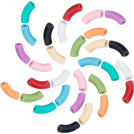 SUNNYCLUE 10 Colors Acrylic Tube Beads Bulk Colorful Opaque Curved Bead Large Hole Chunky Spacer Loose Charms for DIY Jewelry Making Friendship Bangles Bamboo Bracelets Supplies Findings