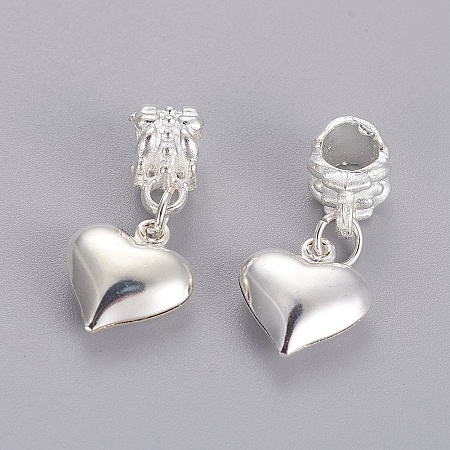 Honeyhandy Alloy European Dangle Charms, Large Hole Heart Beads, Silver Color Plated, 25.5mm, Hole: 5mm