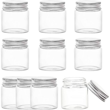 BENECREAT 10 Pack 1.7oz(50ml) Clear Glass Cream Jars Round Cosmetic Jars with Aluminum Screw Lids for Beauty Products, Food Canning, Festival Party Candle Decoration