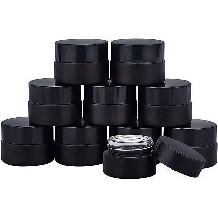 BENECREAT 10 Packs 5ml Black Glass Jars Matte Black Glass Cosmetic Jars Portable Round Glass Jars with Black Aluminum Lids for Lotion, Balms, Great for Travel