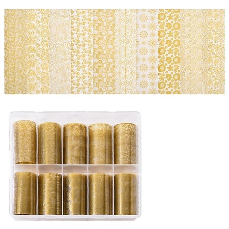 Arricraft 10Rolls Nail Art Transfer Stickers, Nail Decals, DIY Nail Tips Decoration, Gold, Mixed Patterns, 40mm, 1m/roll
