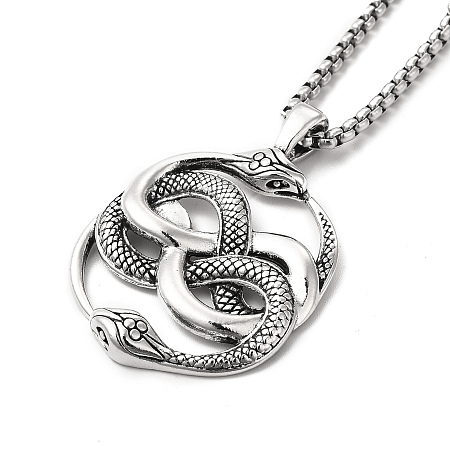 Honeyhandy Alloy Snake Pandant Necklace with Stainless Steel Box Chains, Gothic Jewelry for Men Women, Antique Silver, 23.62 inch(60cm)