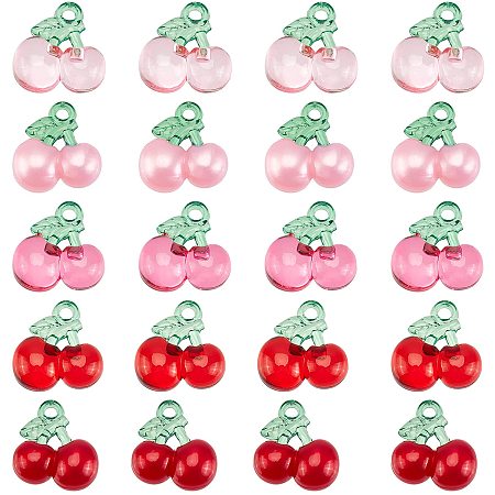 BENECREAT 20Pcs Acrylic Cherry Pendants 5 Color Pendant Charms Red Cherry Pendants for DIY Earrings Bracelets Making