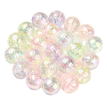 Honeyhandy Textured UV Plating Rainbow Iridescent Transparent Acrylic Beads, Round, Mixed Color, 15.5mm, Hole: 2.6mm