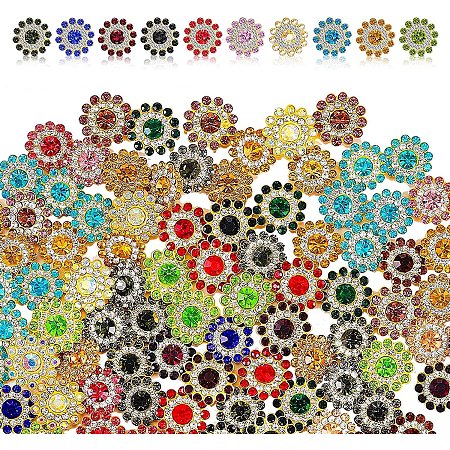 GORGECRAFT 14mm 100pcs Flower Shape Claw Cup Sew on Rhinestone Button Crystal Glass Beads Buttons Embellishments Flat Back Multicolor Glass Beads Buttons for DIY Clothes Jewelry Making