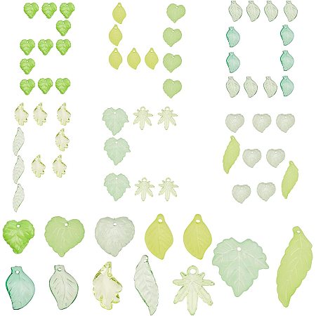 SUNNYCLUE 16Pcs 4 Size Green Acrylic Leaf Bead Charms Transparent Frosted Maple Leaves Pendants with Loop for Earring Necklaces Jewelry Craft Making